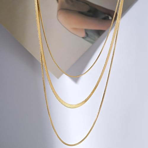 Gold Necklaces for Women Gifts - 14K Gold Plated Necklace for Women Necklaces for Her Tiny Fashion Jewelry for Teens，for Women Friends Jewelry Gifts，Necklace Gold Jewelry Birthday Gifts - style: Three layer double-layer snake bone necklace