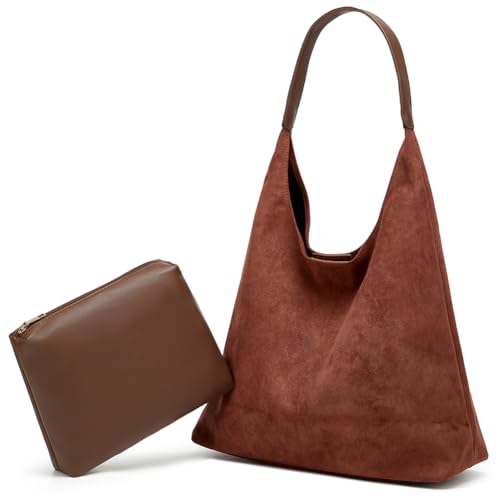 Womens Fashion Suede Shoulder Bags Large Tote Bag Retro Purse Handbag Casual Work Ladies Top Handle Satchel - color: A-brown1
