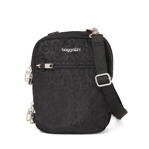 Baggallini Securtex® Anti-theft Mini Everything Crossbody Bag, 6.3"x8.25" Rfid, Locking Zippers & Cut-resistant Strap - color: Black Cheetah Emboss