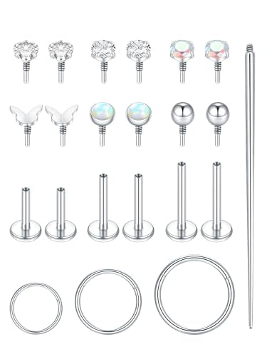 Oveta 16G 18G Flat Back Studs Earrings for Tragus Cartilage Piercing Jewelry, Surgical Steel Nose Rings Hoops 6/8/10mm, Silver/Gold - color: Silver, size: 18g*6/8/10mm bar