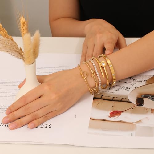 18 K Gold Plated Love Bangle Bracelet Stack Cuff Jewelry for Women Jewelry Set for Women Gift with Box - style: style8