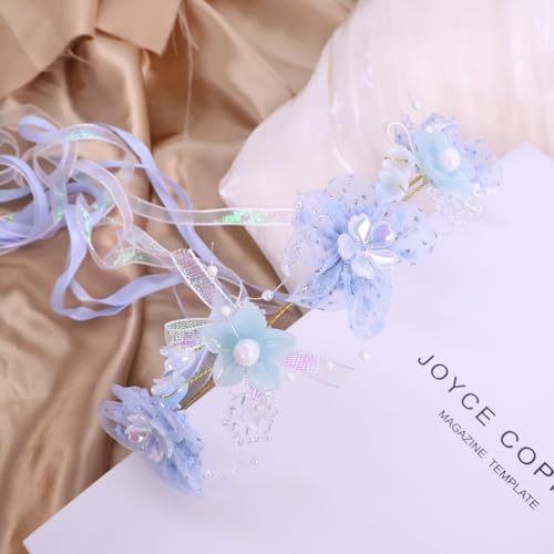 Artificial Flower Crown Headband for Women Girls – Boho Floral Wreath Halo for Weddings, Photoshoots, Festivals, Birthdays, and Costume Parties (Blue Flower, Adjustable) - color: Blue Flower