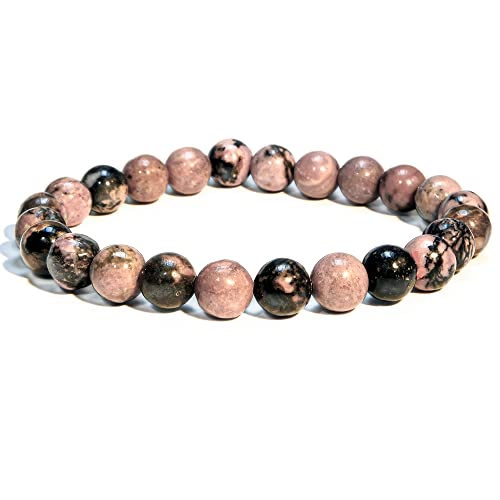 ANAYA AGATE Healing Crystal Bracelet for Women and Men – 8mm Round Beaded Bracelet for Men and Women – Unisex Stretchy Gemstone Bracelet for Healing and Protection - color: Rhodonite