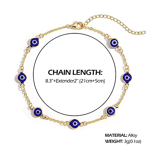 SLOONG Evil Eye Beaded Anklet Bracelets for Women, 14K Gold Plated Ankle Bracelet Jewelry Beach Beads Anklet Set Ankle Bracelets for Women - color: Dark Blue