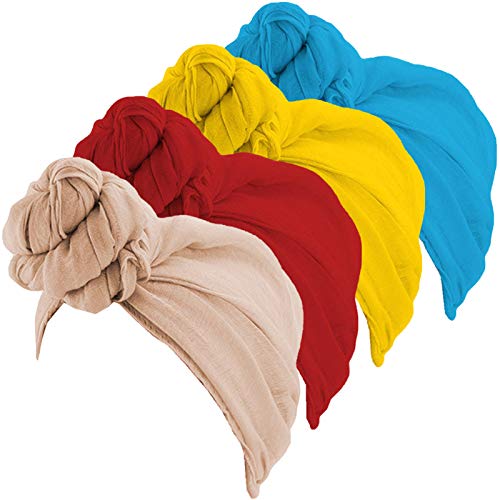 Qianmome Womens Big Flower Turban Beanie Elegant Cap Head Wrap Stretch Long Hair Scarf Headscarf - color: 4pieces-23-style 2