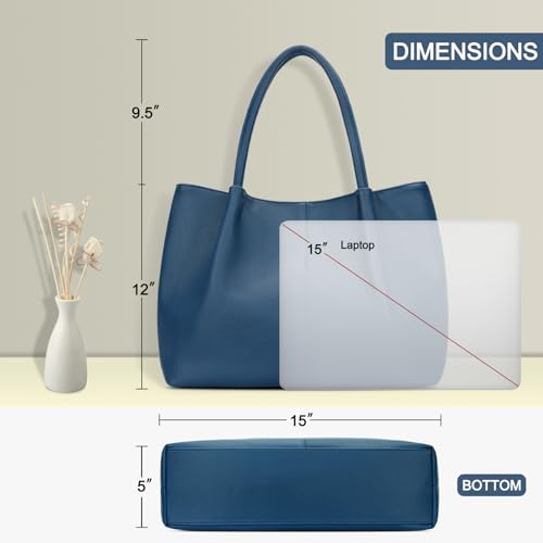 KKXIU Tote Bag for Women Vegan Leather Shoulder Purse Large Capacity Travel Bag - color: Navy