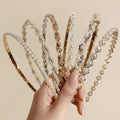 6 Pcs Pearl Headbands for Women, Thin Gold Metal Faux Pearl Hair Bands, Sparkly Rhinestone Crystal Beaded Hair Hoops, Elegant Bridal Wedding Hair Accessories for Girls - color: Pearl Rhinestone