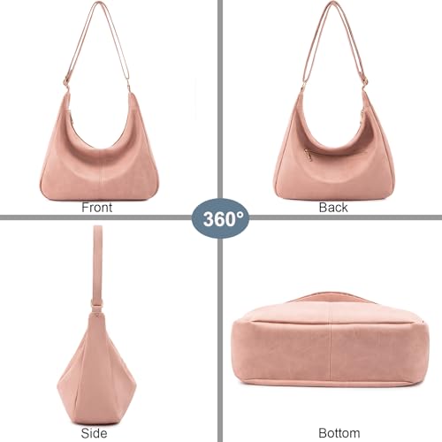 Hobo Bags for Women Foldable Vegan Leather Shoulder Handbag Slouchy Tote Crossbody Purses - color: Pink