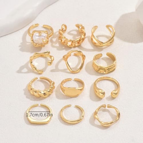 Chunky Gold Rings for Women Non Tarnish Silver Chunky Rings Set Adjustable Thick Statement Ring Gold Stackable Ring for Women Trendy Fashion Silver Jewelry - style: Style1