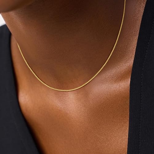 925 Sterling Silver Chain for Women, Diamond Cut 1mm Box Chain Lobster Claw Clasp Silver Jewelry Gifts for Women Mom Girlfriend - color: Gold, size: 16 Inches