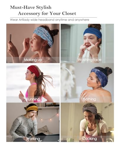 Artilady 7'' Wide Headbands for Women Tie Dye - Large Soft Cloth Headwrap Elastic Stretchy Head Bands Boho Turban Hair Bands Non Slip Hair Accessories 6 PCS - color: Tie-dye