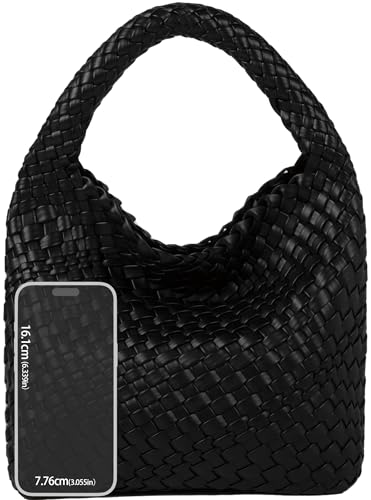 Woven Purses Bag for Women, Vegan Leather Handwoven Bags with Mini Handmade Purse - color: Black