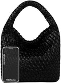 Woven Purses Bag for Women, Vegan Leather Handwoven Bags with Mini Handmade Purse - color: Black