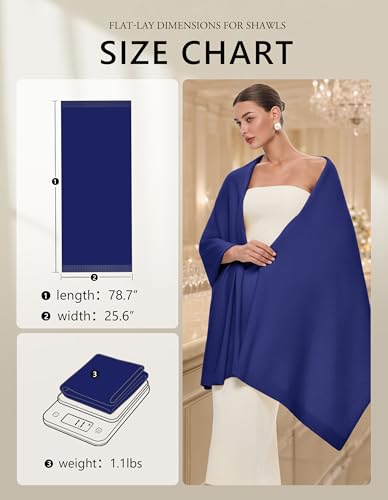 PULI Women's Pashmina Shawl Wraps for Evening Dress Large Scarf Blanket Long Wedding Bridal Winter Warm Shoulder Wrap - color: Klein Blue
