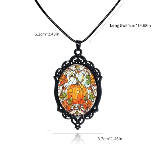 Halloween Gothic Witch Necklaces Cross Glass Pendant Necklace for Women Punk Vintage Black Dark Oval Cameo Necklace Witch Emo Necklaces Halloween Jewelry Witch Accessories 2025 - style: Pumpkin
