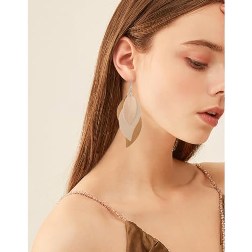 ANXIN boho unique Leather Earrings 2 Layered Lightweight Faux Leather Leaf Earrings Layered Design Drop Earrings Gift for Women - color: Style D