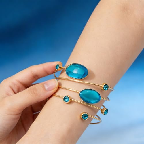 Upper Arm Cuff for Women, Simple Sexy Harness Armlet Bracelet with Crystal Adjustable Upper Arm Chain Bangle Arm Band for Women - color: Blue Crystal