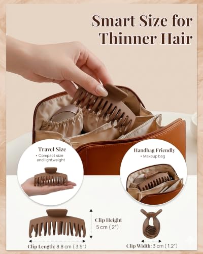Mesovor 4 Pack Double Row Teeth Claw Clips for Thin Hair, 3.5" Medium Strong Hold Matte Hair Clips for Thin and Short Fine Hair Accessories (Neutral Matte) - color: Neutral Matte