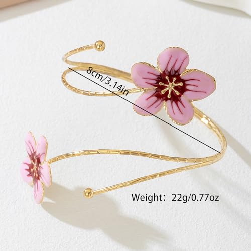 Arm Cuff Jewelry for Women Adjustable Flower Cuff Bangle Bracelet Gold Armband Upper Jewelry Gifts for Women Boho Western Accessories - color: B6:pink flower