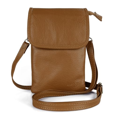 befen Genuine Leather Small Crossbody Bags for Women Cell Phone Bag Cross Body Purses,Silver Zipper - color: Cognac Brown