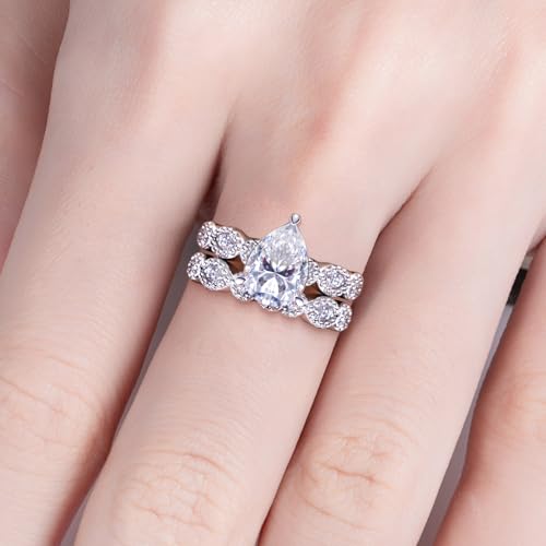 Oval/Pear/Cushion Cut Moissanite Wedding Ring Set D Color VVS1 Clarity 925 Sterling Silver Engagement Promise Anniversary Rings Bridal Sets for Women with Certificate - style: 3.46cttw Pear Cut