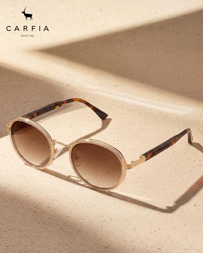 CARFIA Retro Round Sunglasses for Women Polarized UV Protection, Durable Acetate-Metal Frame Designer Eyewear CA1951 - color: 2. White Brown Frame + Gradient Brown Lens