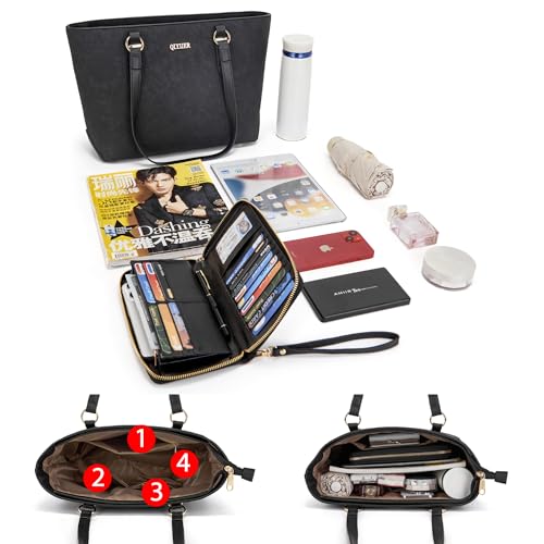 Purses And Wallets Set For Women Work Tote Satchel Handbags Shoulder Bag Top Handle Totes Purse With Matching Wallet - color: A57-3pcs/Set Black