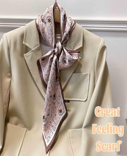 kcctoo 59” Long Silk Like Head Scarf Women's Fashion Square Neck Satin Scarfs for Bag Hair Scarves Gift 59 * 5.9” - color: D3 Pink Flower Drop Shaped