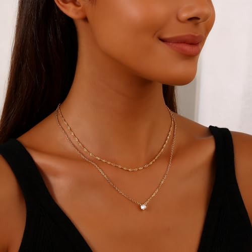 Gold Necklace Stack for Women, Layered Gold Necklaces Set,18K Gold Plated Simple Dainty Gold Chain Choker Necklaces Trendy Jewelry Gifts for Women - color: S01