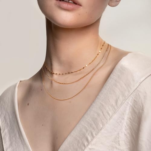 Elegance 11 designs Gold Plated Thin Chain Layered Necklaces For Women Non Tarnish,18k Gold Plated Stainless Steel Dainty Waterproof Gold Necklace Set Stack For Women Gifts Jewelry - color: Gold Necklace2101