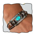 Leather Wrap Bracelets for Women Boho Multi-Layer Turquoise Bracelet Beads Stackable Bangle - color: A-Style