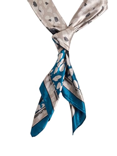 RoseSeek Women's Cheetah Print Silk Head Scarf Leopard Satin Rave Hair Scarf Headband Square Scarves - color: Mix Blue