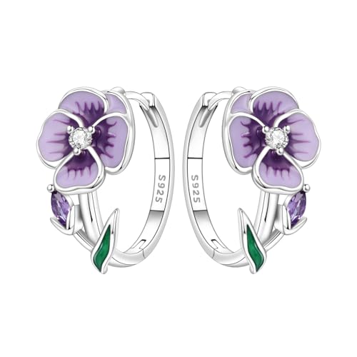 Earrings for Women 925 Sterling Silver Hoop Earring Colorful Cute Fashion Hoop Earrings Graduation Birthday Jewelry Gifts for Women - color: Violet Earrings