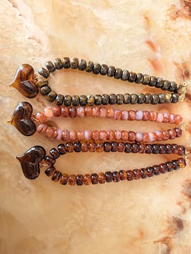 Chunky Colorful Beaded Statement Boho Summer Beach Chokers Necklace Heart Pendant Pink Green Yellow Brown Fashion Jewelry - color: brown3
