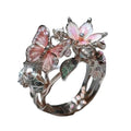 Butterfly Flower Ring for Women Enamel Flower Butterfly Finger Ring with Adjustable Opening Pink Ring Sparkling Fashion Flower Ring Christmas Birthday Party Prom Clothing Jewelry - color: Silver