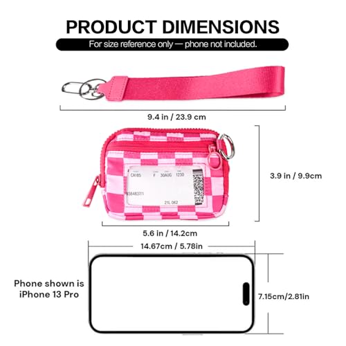 Wristlet Wallet for Women Mini Zip Card Case with Clear ID Window Zipper Coin Purse Lightweight Portable Keychain Wallet - color: Rose Red