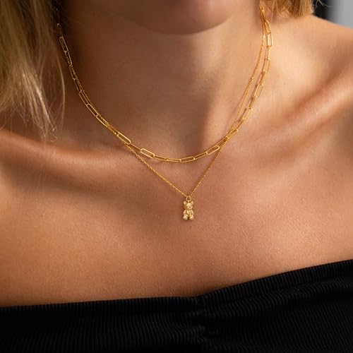 LLWOM Gold Necklace for Women-14k Gold Plated Infinity Necklace Star Of David Necklace Evil Eye Cross Pendants Heart Dainty Gold Necklace For Women - color: Gold, style: Bear Necklace