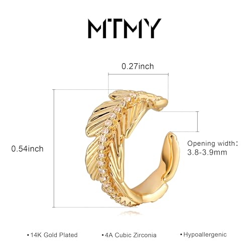 MTMY Gold Ear Cuff Earring for Women 14K Gold Plated Cubic Zirconia Non-Pierced Clip on Cartilage Chunky Ear Cuffs Hypoallergenic Jewelry - style: leaf / pair