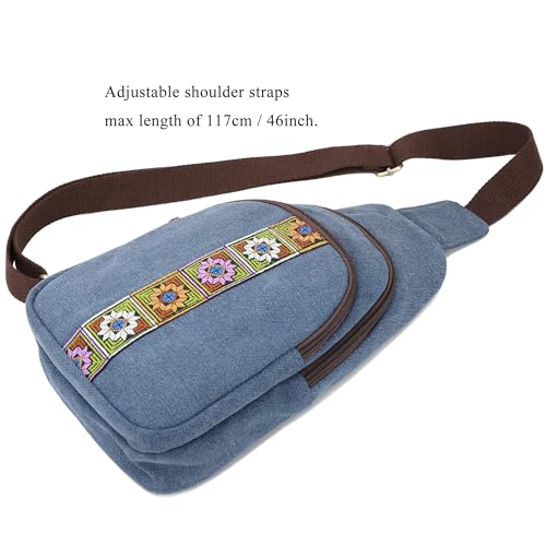 SILKAREA Canvas Sling Bag for Wome Crossbody Purse Small Sling Backpack Purse Travel Hiking Chest Bag Daypack - color: Navy Blue
