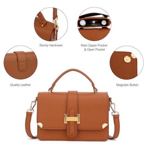 LL LOPPOP Women's Small Classy Crossbody Purse Top Handle Handbags Leather Satchel Bags for Women - color: B-brown