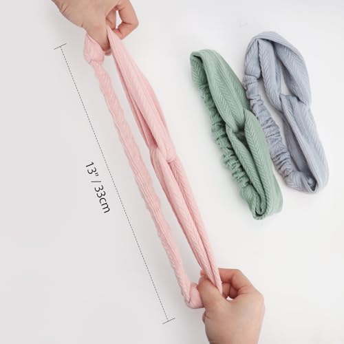 AQOKKA Elastic Knotted Headbands for Women Wheat Pattern Cloth Head Hair Bands for Women's Hair Non Slip Boho Wrap Twisted Hair Accessories - color: 8 Pack Cross Wheat-pattern Elastic Band B
