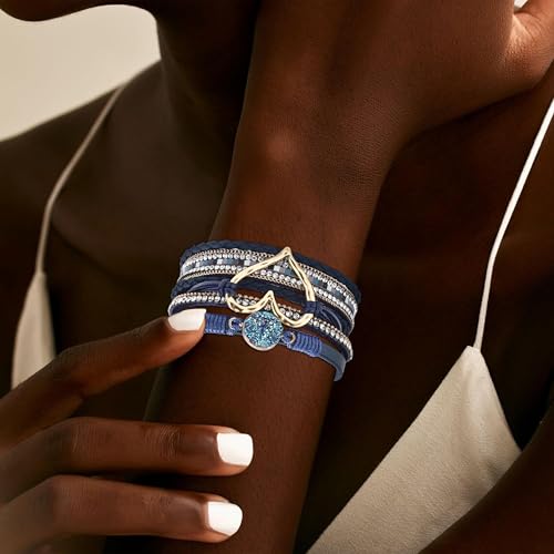 Long tiantian Leather Bracelets for Women Men Heart Wrap Bracelets Western Jewelry Cowgirl Outfits Birthday Gifts for Her - color: D3:blue leather bracelet