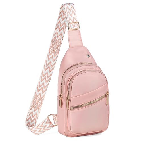 Xsecnua Crossbody Sling Bag Small Sling Backpack, Cross Body Bag Chest Bag for Women Men Travel Hiking Daypack - color: D-pink