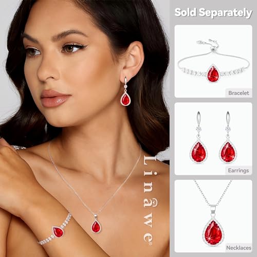 Linawe Crystal Imitation Diamond Rhinestone Charm Bracelets for Women, Gold/Silver/Rose Gold Adjustable Chain Bracelet, Teardrop Birthstone Cubic Zirconia Prom Costume Wedding Jewelry - color: Silver,July