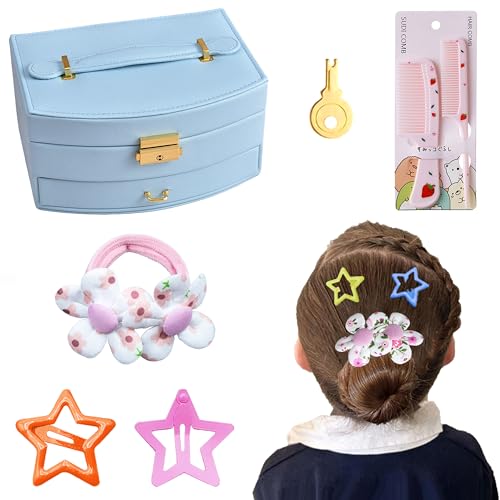 252 Pcs Hair Accessories for Girls Jewlry Box, Back to School Hair Accessory Gift Hair Stuff Storage including Hair Clip,Hair Barrettes,Hair Ties,Hair Bows for Little One Teen Age 3-12 (BLUE) - color: BLUE