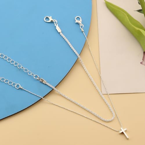 Ankle Bracelets for Women Gold Silver Layered Glitter Anklet for Women Waterproof Beach Cross Anklet Set Dainty Summer Foot Jewelry - color: Chunky Silver Layered Cross Anklet