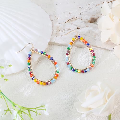PEALICIOUS Summer Earrings for Women, Teardrop Boho Earrings Dangling Gold Hoop Earrings as Vacation Beach Jewelry, Beach Earrings Statement Gold Earrings for Her as Summer Gifts Wedding Accessories - color: Colorful