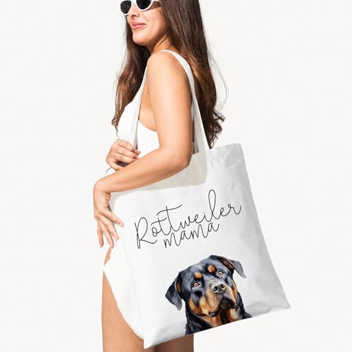 Dog Mama Canvas Tote Bag for Women, Dogs Lover Gift for Dog Mom, Birthday Christmas Cute Rottweiler Gifts For Women. - color: Rottweiler Mama (030)