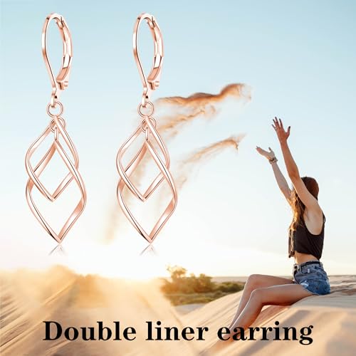 Leverback Earrings Dangle Earrings for Women Dangly Earrings Anniversary Birthday Gifts for Women - style: Double Linear-Rose Gold
