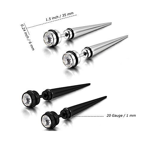 Aroncent 12PCS Stainless Steel Fake Tapers Mens Earrings Illusion Tunnel Cheater Piercing Jewelry Set for Men Women - color: A1